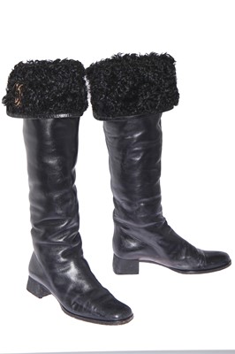 Lot 15 - A pair of Chanel black lambskin leather boots, circa 2002