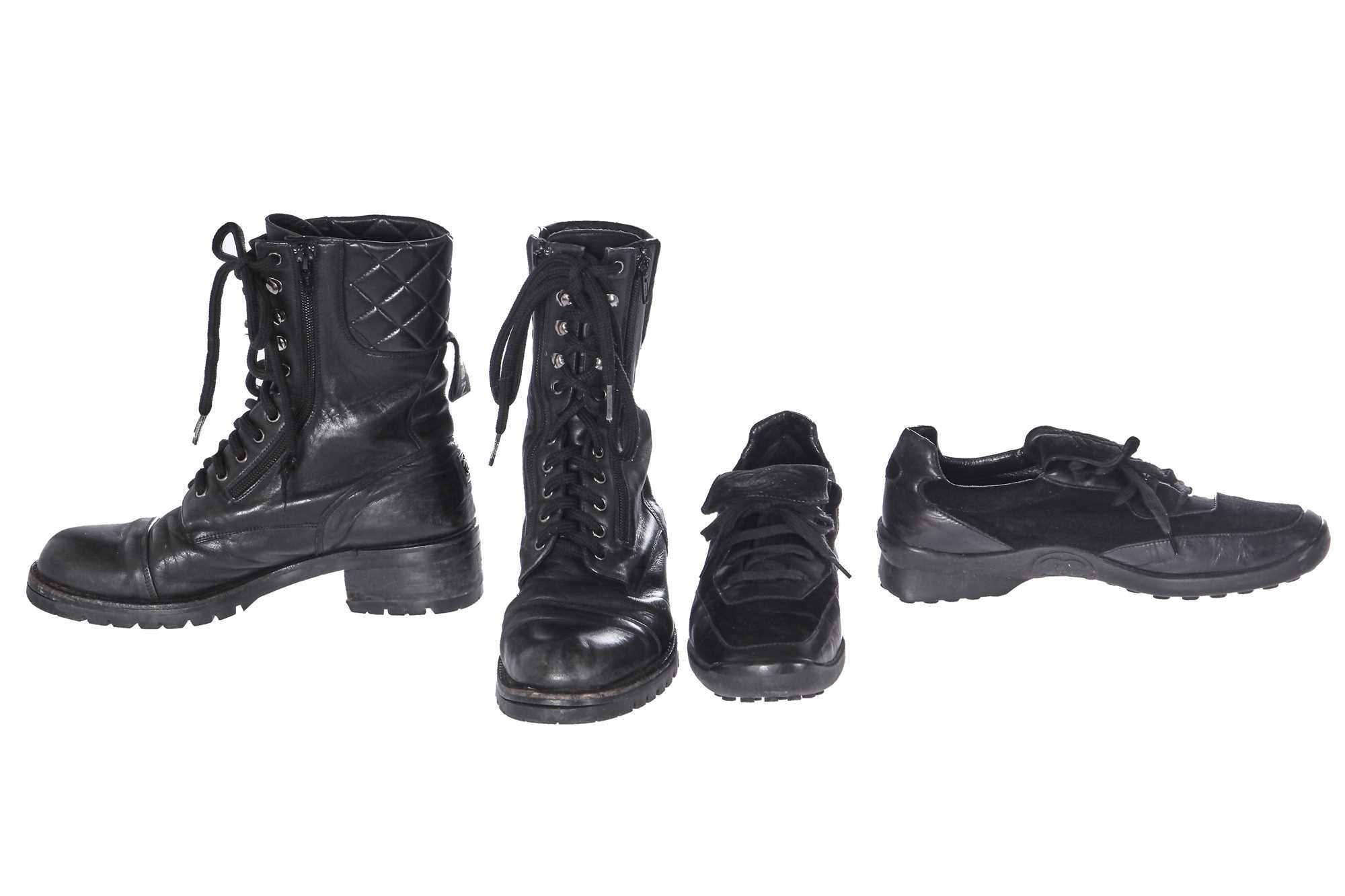 Lot 30 - A pair of Chanel black leather combat boots, early 2000s