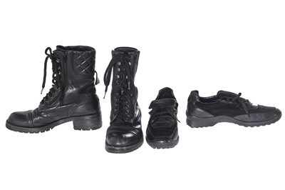 Lot 30 - A pair of Chanel black leather combat boots, early 2000s