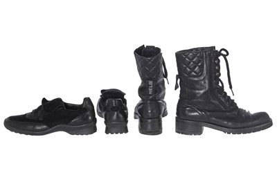 Lot 30 - A pair of Chanel black leather combat boots, early 2000s