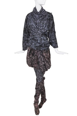 Lot 203 - Sue Clowes printed jersey Jonny Slut goth ensemble, 'Flesh & Steel' collection, Spring-Summer 1984