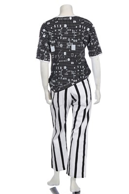 Lot 231 - Sue Clowes printed jersey and denim ensemble, 'Flesh & Steel' sportswear collection, Spring-Summer, 1984