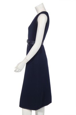 Lot 259 - An André Courrèges navy wool and vinyl dress, early 1970s
