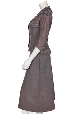 Lot 331 - A Marcel Rochas grey repped silk cocktail suit, late 1940s