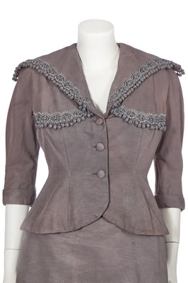 Lot 331 - A Marcel Rochas grey repped silk cocktail suit, late 1940s