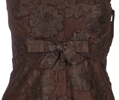 Lot 311 - A Jeanne Lanvin brown lace cocktail dress, late 1960s and others