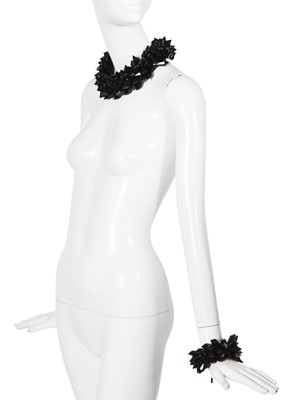 Lot 48 - A choker necklace and matching bracelet of black cut-glass, probably Butler & Wilson, modern