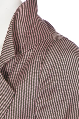 Lot 66 - An Alexander McQueen pink and green striped rayon gabardine coat, late 1990s-early 2000s