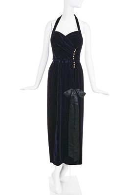Lot 31 - A Chanel deep purple velvet halterneck dress, late 1980s-early 1990s
