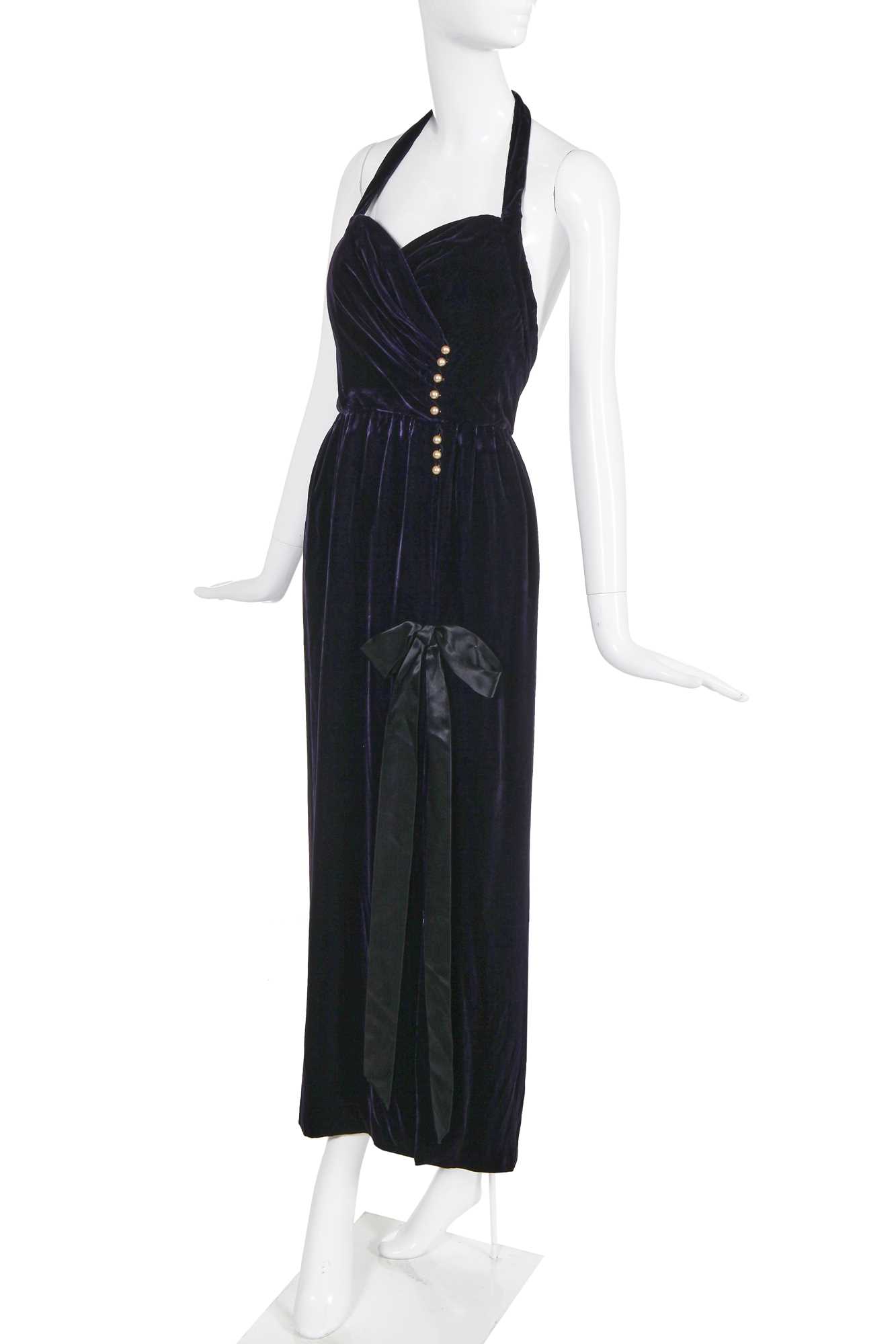 Lot 31 - A Chanel deep purple velvet halterneck dress, late 1980s-early 1990s