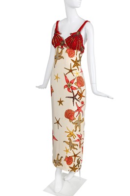 Lot 312A - A rare Gianni Versace printed silk and beaded 'Sea Shell' dress, 'Baroque and Rococo' collection, Spring-Summer 1992