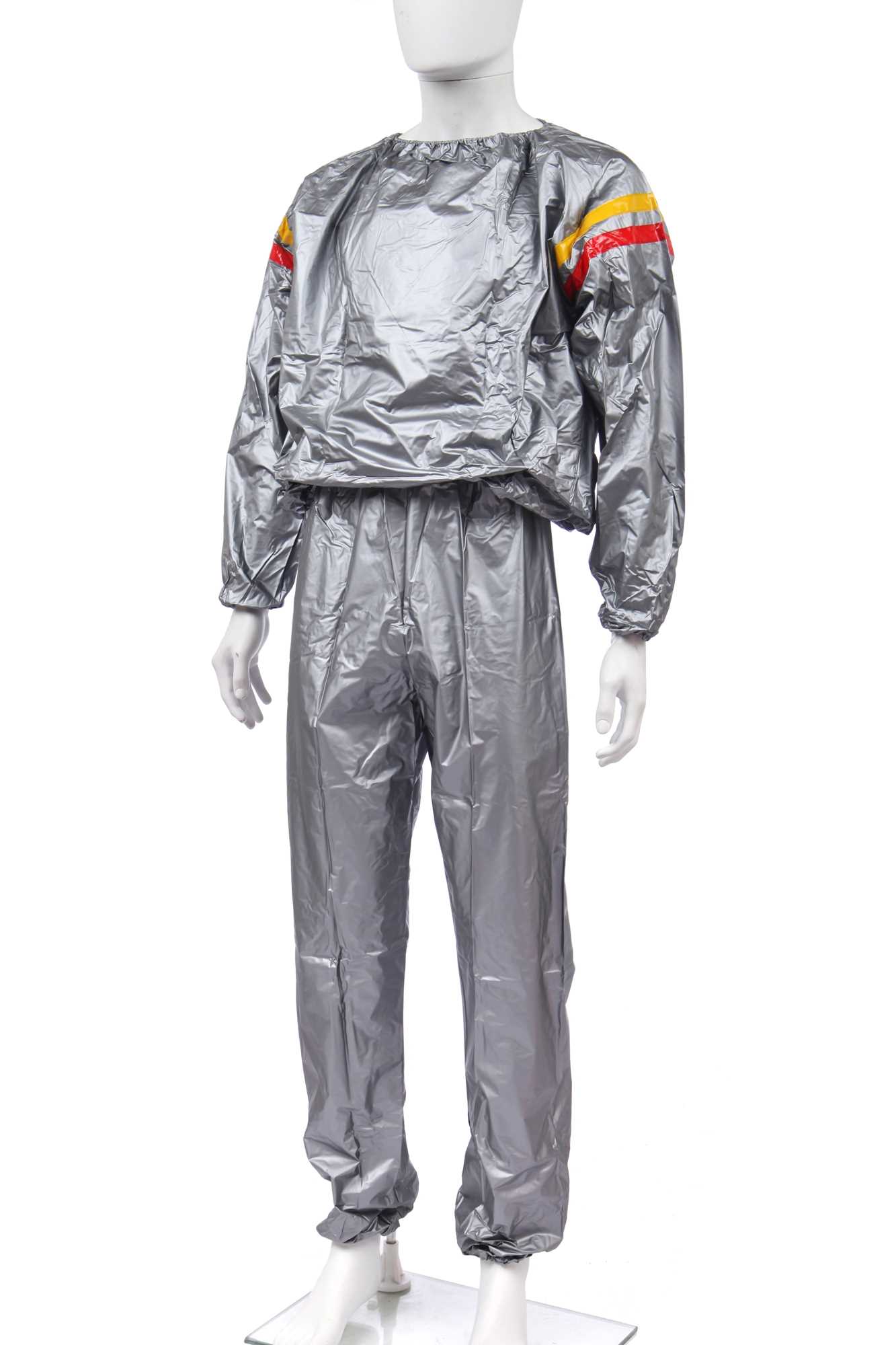 Lot 209 - A Saunette exercise tracksuit in silver PVC, uni-sex, 1980s