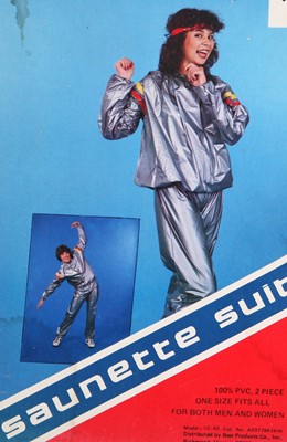 Lot 209 - A Saunette exercise tracksuit in silver PVC, uni-sex, 1980s