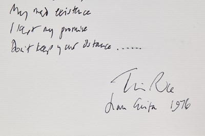 Lot 65 - Handwritten lyrics by Sir Tim Rice  for 'Don't Cry for me Argentina'