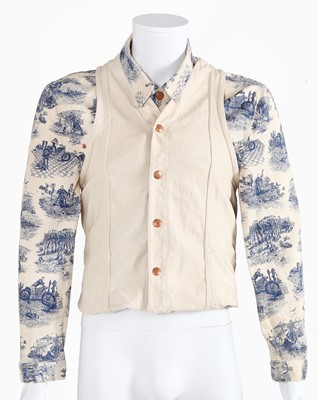 Lot 74 - An unusual Jean Paul Gaultier man's printed ivory denim coat/jacket, 'Elegance Contest/Casanova at at the Gym' collection Spring-Summer 1992