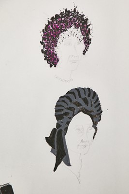 Lot 97 - Tom Rand: three costume designs for Penelope Wilton in her role as Queen Elizabeth, The Queen Mother in 'Backstairs Billy' and a theatre poster signed by members of the cast