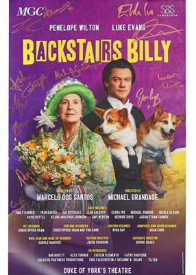 Lot 97 - Tom Rand: three costume designs for Penelope Wilton in her role as Queen Elizabeth, The Queen Mother in 'Backstairs Billy' and a theatre poster signed by members of the cast