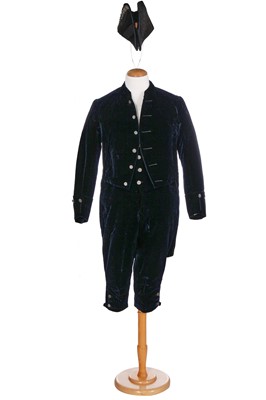 Lot 101 - Jeremy Irons: a navy velvet court livery, circa 1910, a family heirloom, donated by the actor