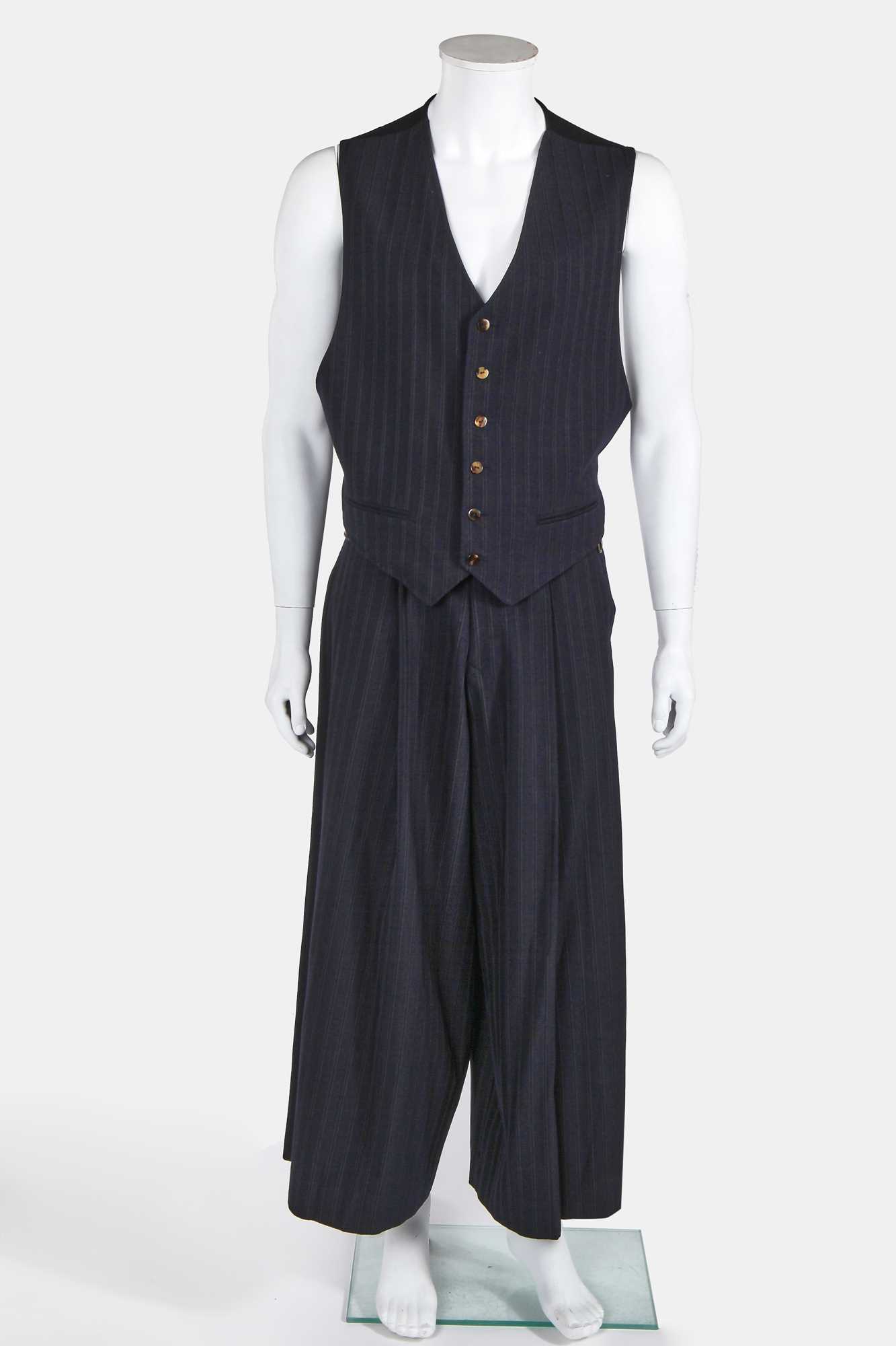 Lot 42 - A Jean Paul Gaultier man's navy pinstripe gaberdine ensemble, circa 1986
