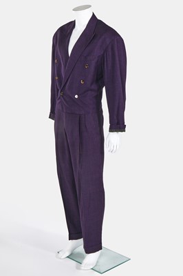 Lot 65 - A Jean Paul Gaultier man's purple linen double-breasted suit, 'The Story of Man' collection, Spring-Summer 1986