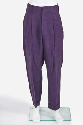 Lot 65 - A Jean Paul Gaultier man's purple linen double-breasted suit, 'The Story of Man' collection, Spring-Summer 1986