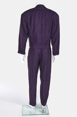 Lot 65 - A Jean Paul Gaultier man's purple linen double-breasted suit, 'The Story of Man' collection, Spring-Summer 1986