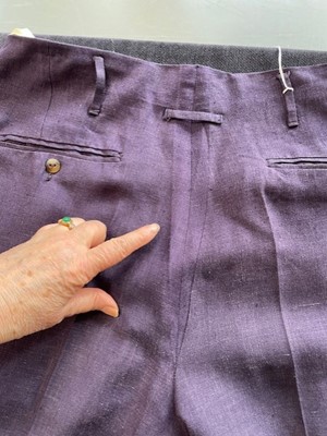 Lot 65 - A Jean Paul Gaultier man's purple linen double-breasted suit, 'The Story of Man' collection, Spring-Summer 1986