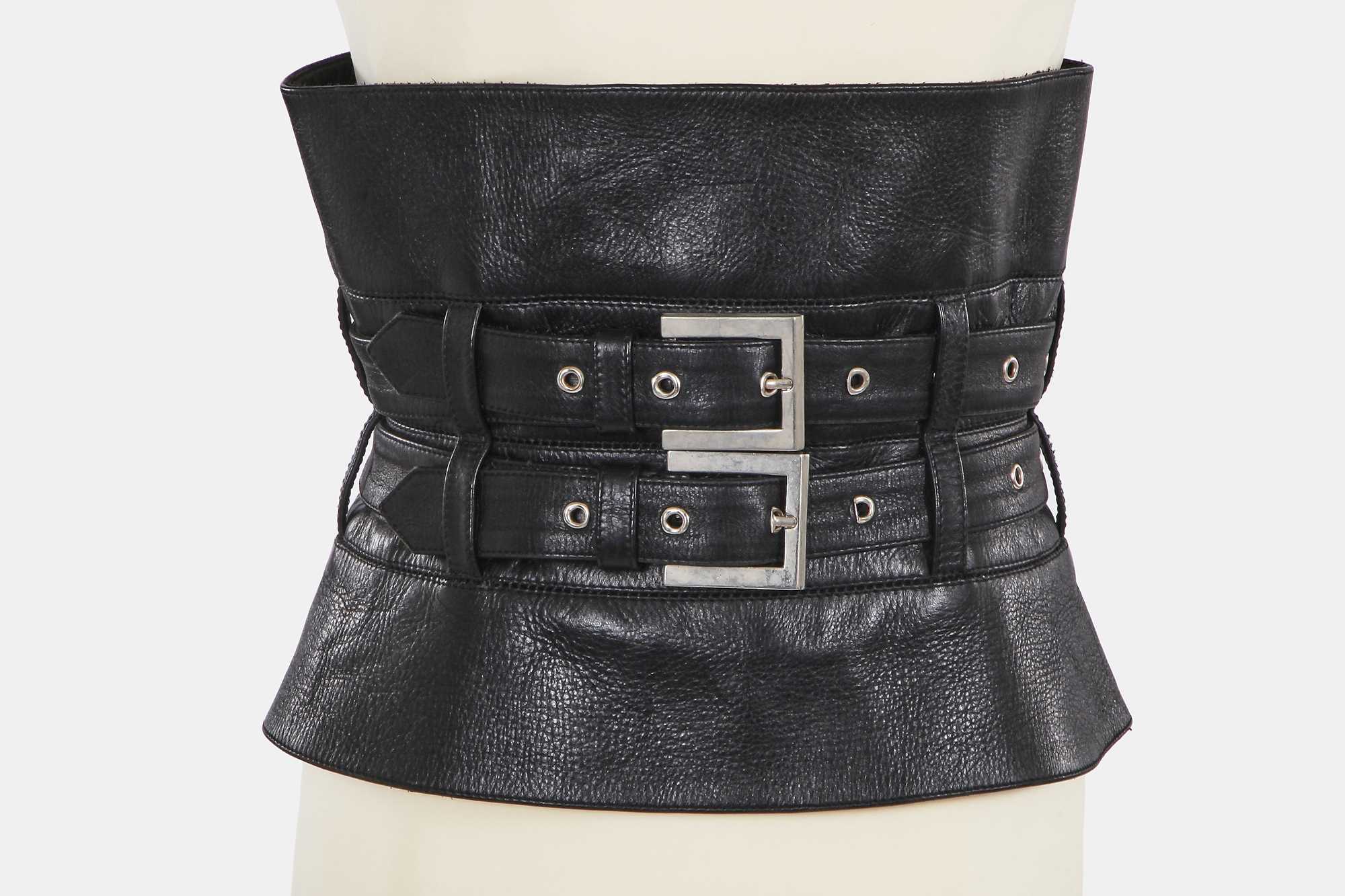 Lot 141 - A Hardy Amies man's black leather waist cincher, 1990s-2000s