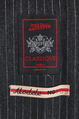 Lot 120 - A Jean Paul Gaultier grey pinstripe wool blend jumpsuit ensemble, circa 1997