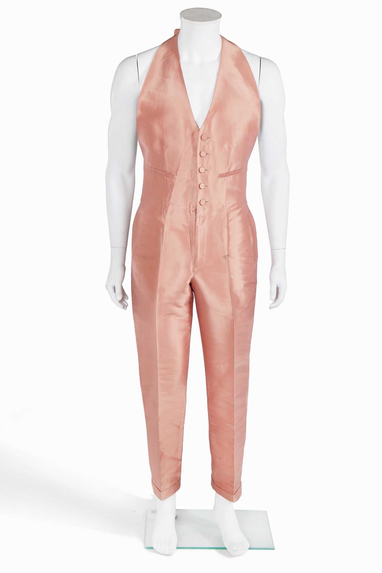Lot 132 - A Jean Paul Gaultier man's pink Mikaido silk-blend halter neck jumpsuit, 'Tribute to Frida Kahlo/Flamenco' collection, Spring-Summer 1998