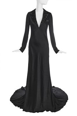 Lot 88 - An Alexander McQueen black satin 'tuxedo' gown, pre-collection Autumn-Winter 2007