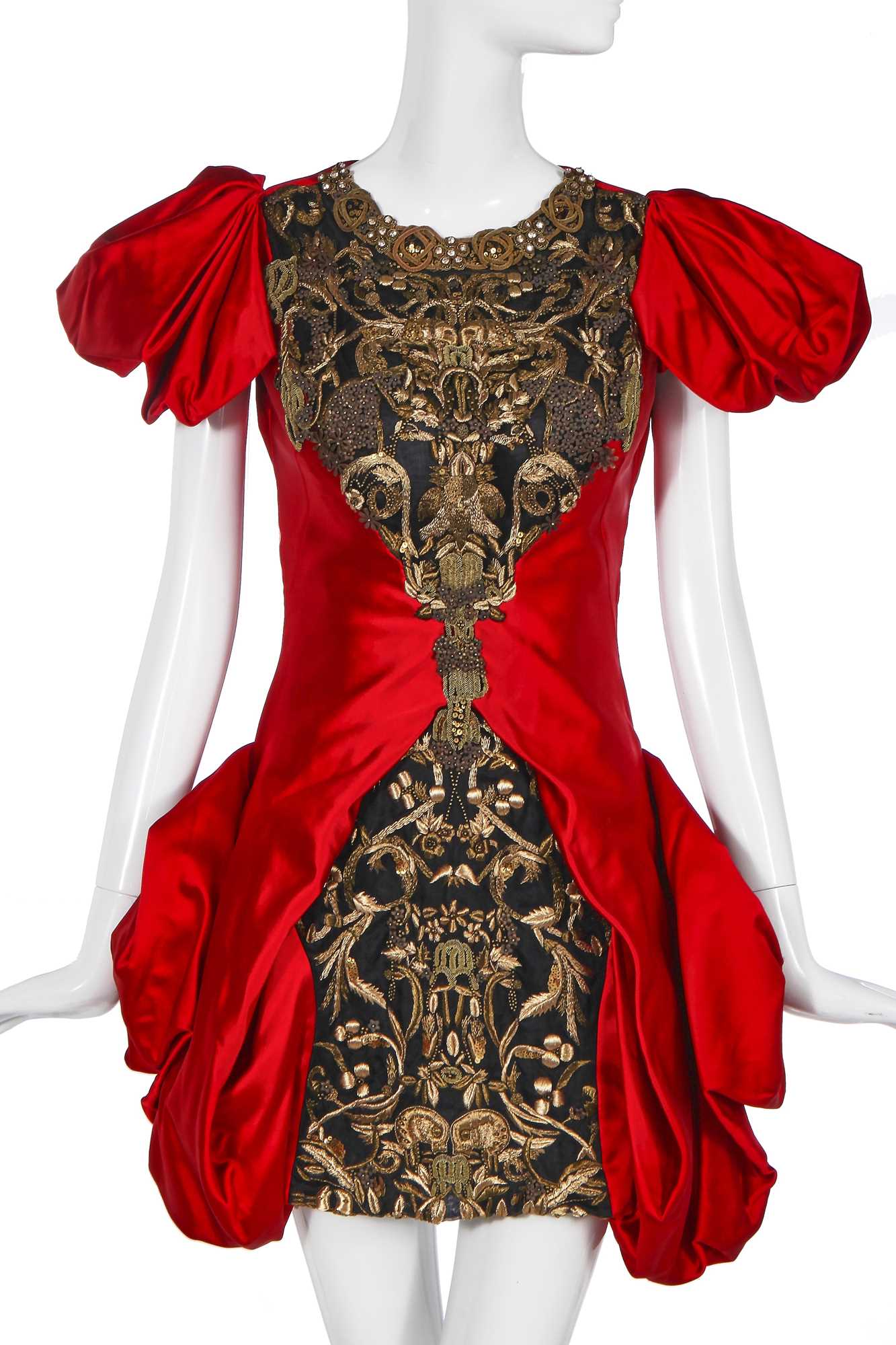 Lot 74 - An Alexander McQueen embroidered scarlet satin dress, 'Angels & Demons' Autumn-Winter 2010-11