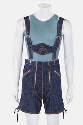 Lot 86 - A rare pair of Jean Paul Gaultier men's denim lederhosen, 'Andro Jeans' collection, Spring-Summer 1993