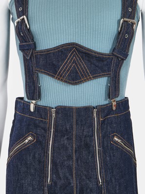 Lot 86 - A rare pair of Jean Paul Gaultier men's denim lederhosen, 'Andro Jeans' collection, Spring-Summer 1993