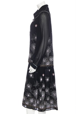 Lot 279 - A Janice Wainwright embroidered black chiffon dress, 1970s