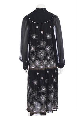 Lot 279 - A Janice Wainwright embroidered black chiffon dress, 1970s