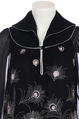 Lot 279 - A Janice Wainwright embroidered black chiffon dress, 1970s