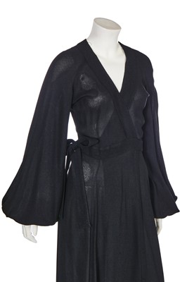 Lot 266 - An Ossie Clark black moss crêpe 'Cuddly' wrap-over dress, mid 1970s
