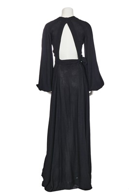 Lot 266 - An Ossie Clark black moss crêpe 'Cuddly' wrap-over dress, mid 1970s