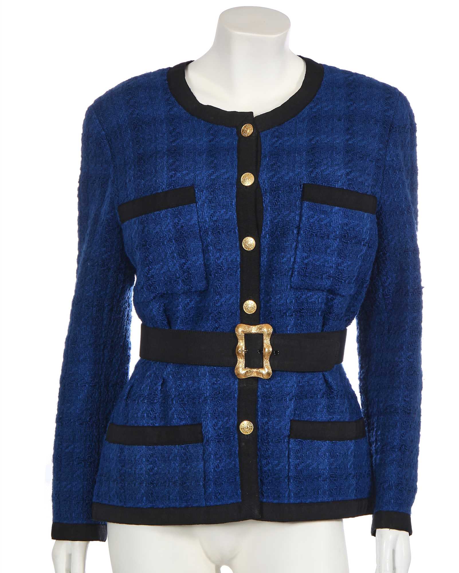 Lot 1 - A Chanel blue and black bouclé tweed jacket, 1989