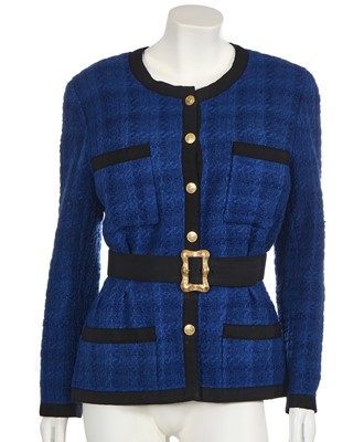 Lot 1 - A Chanel blue and black bouclé tweed jacket, 1989