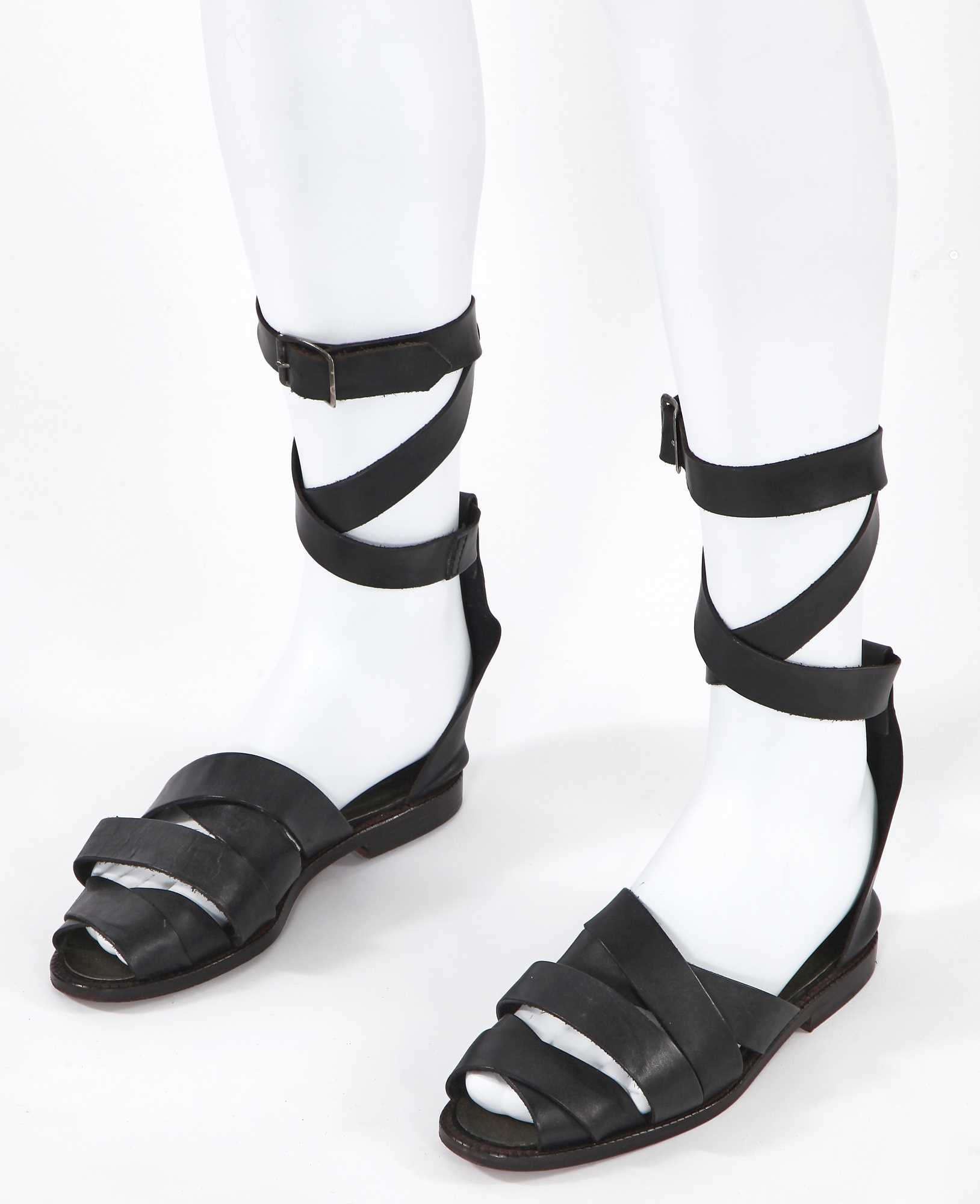 Lot 36 - A pair of Jean Paul Gaultier men's black leather sandals, circa 1985