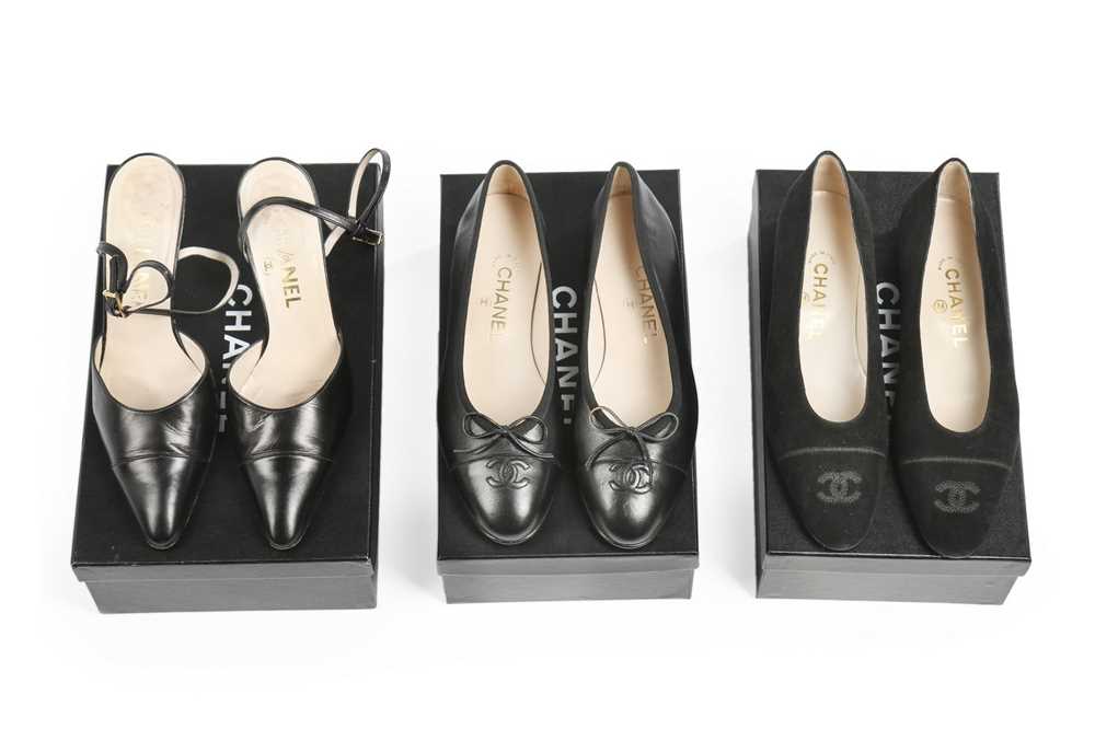 Lot 4 - Three pairs of Chanel shoes, modern, stamped...