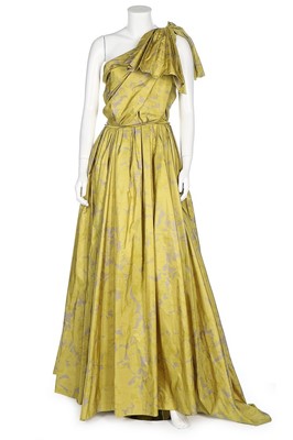 Lot 40 - A Lanvin printed chartreuse taffeta evening...
