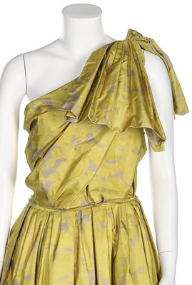 Lot 40 - A Lanvin printed chartreuse taffeta evening...