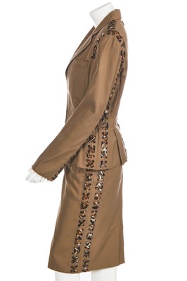 Lot 85 - An Yves Saint Laurent by Tom Ford khaki skirt suit, Spring-Summer 2002