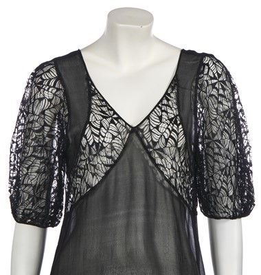 Lot 373 - Three black chiffon and lace dresses, 1920s-30s