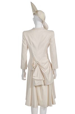 Lot 64 - An Alexander McQueen ivory skirt suit and hat, commercial collection, 2006