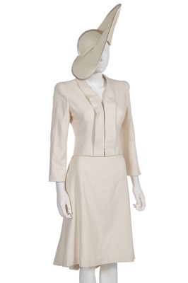Lot 64 - An Alexander McQueen ivory skirt suit and hat, commercial collection, 2006