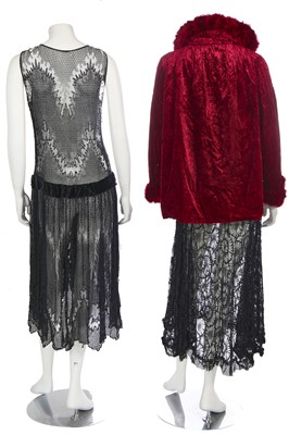 Lot 370 - Two black lace flapper dresses, 1920s